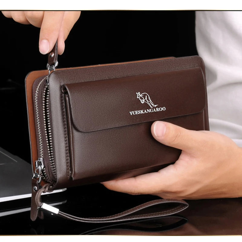 Men'S Clutch Bag PU Leather Zipper Wallet Passcard Fashion Luxury Handbag Square Holder Phone Pouch Hand Porter Bag Clutch Male
