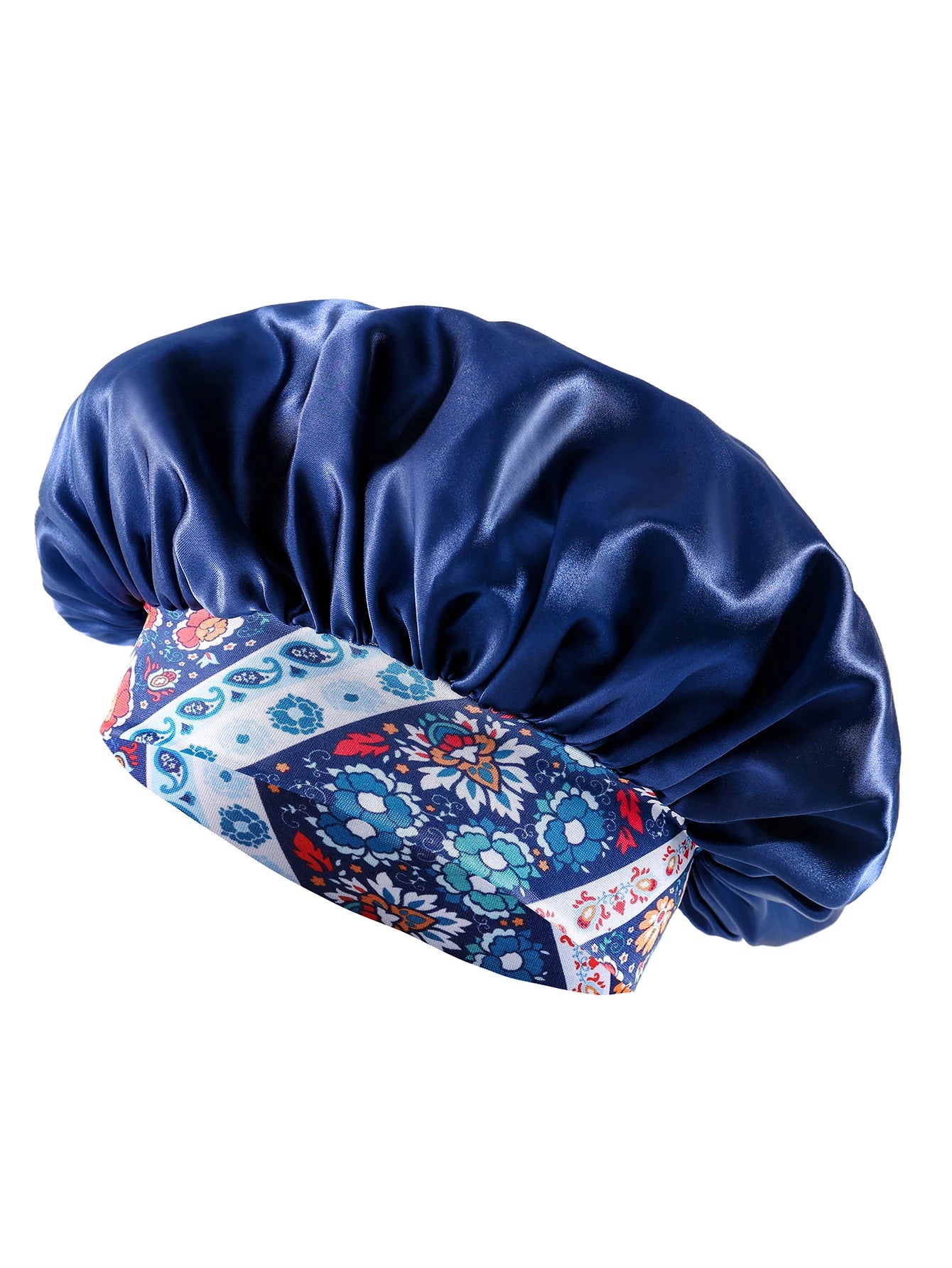 Women's Fashion Bonnet Flower Printed Hair Hat with Wide Edge Elastic Silk Smooth Satin Face for Daily Home Sleep Hat