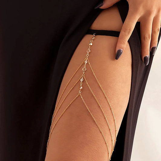 New Women Bohemian Thigh Chain Simple Star Body Chains for Women Double-layer Metal Body chain Fashion Thigh Jewelry Leg Cha