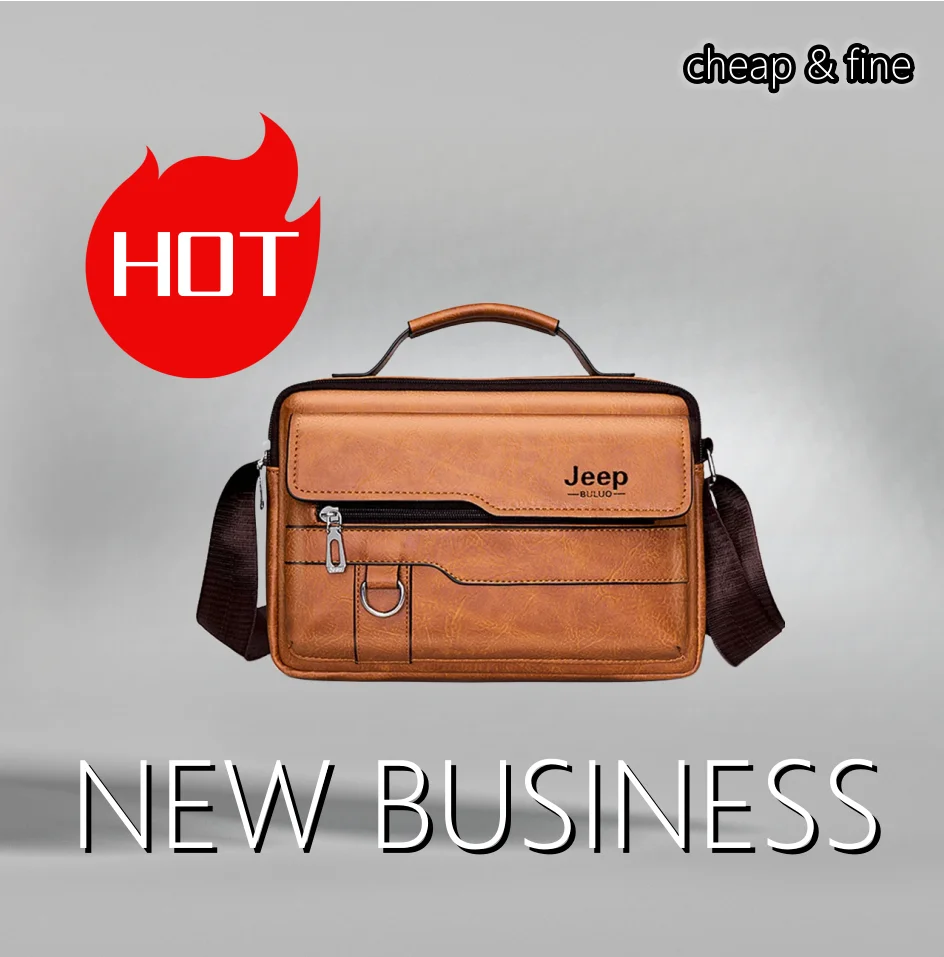 JEEP BULUO Brand Men's Crossbody Shoulder High Quality Tote Fashion Business Man Messenger Big Size PU Leather Bags