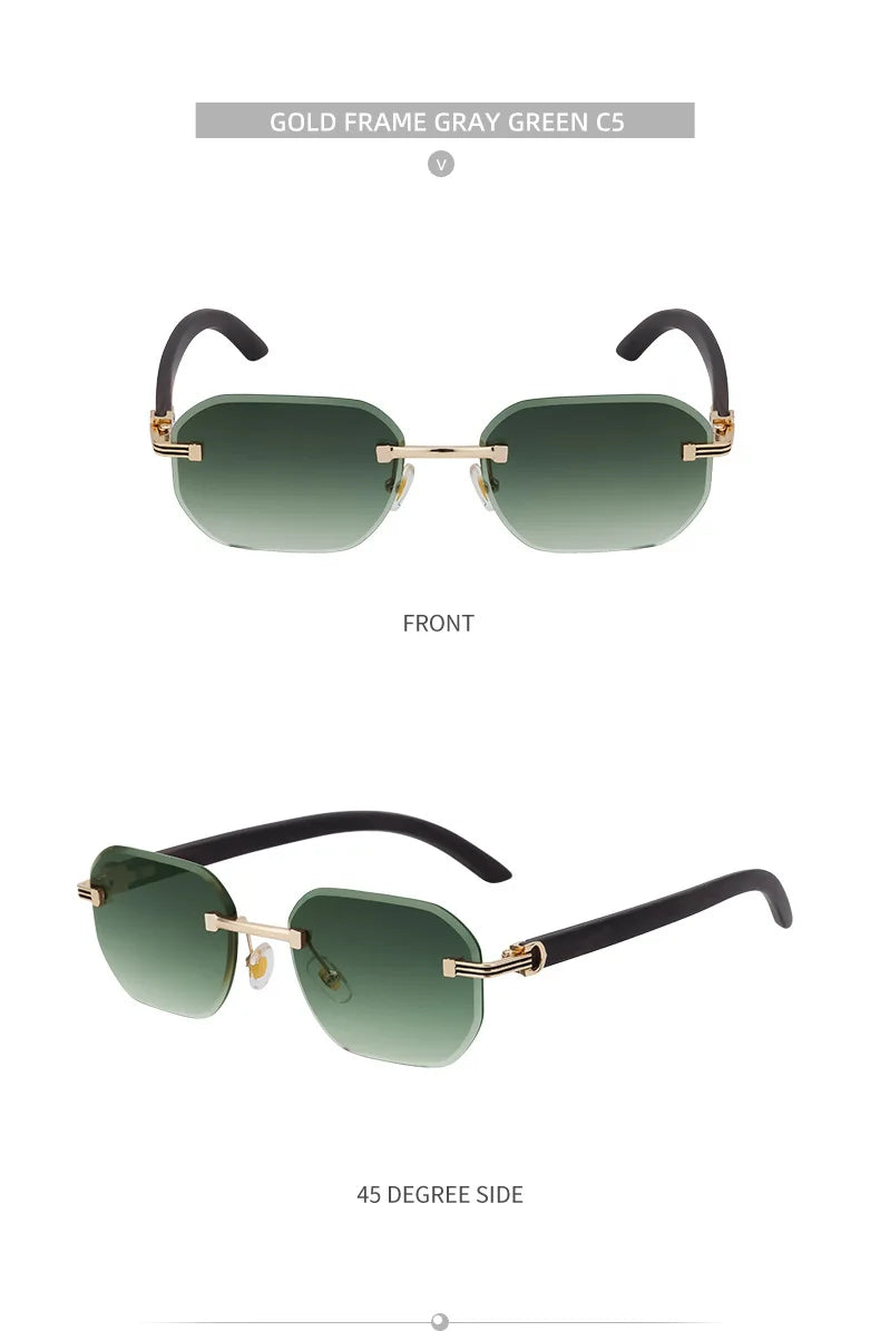 Vintage Square Rimless Sunglasses Men Luxury Brand Trendy Frameless Punk UV400 Eyewear Anti Blue Light Prescription Glasses