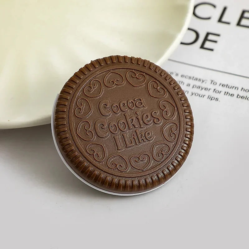 Chocolate Biscuit Round Folding Make Up Mirror Ins Kawai Outside Pocket Mirrors Women Small Cocoa Mirror with Combs Black Coffee