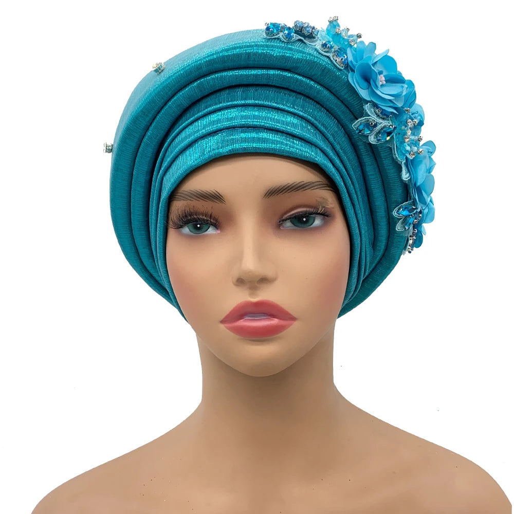 Exquisite Bouquet African Women's Turban Cap Ready to Wear Nigeria Auto Gele Headtie Female Fashion Head Wraps Turbante Mujer