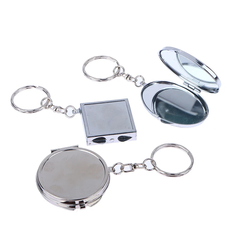 Metal Folding Keychain Makeup Mini Mirror Round Heart Oval Square Shape Double Sided Cosmetic Mirror