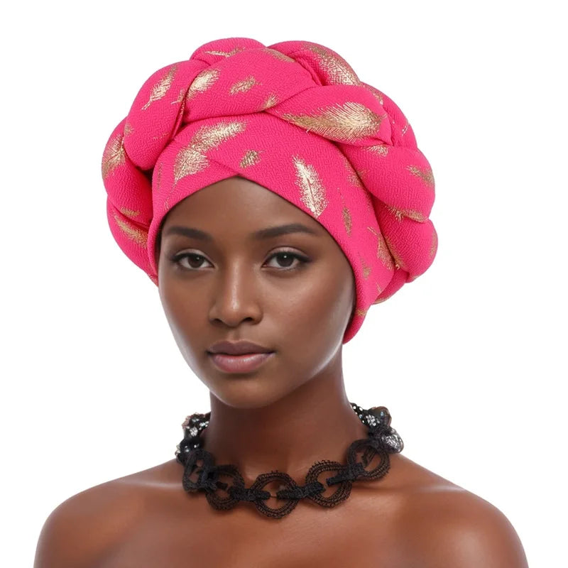 Feather Braid Turban Caps for Women Headwear Headscarf Bonnet Female Head Wraps African Indian Hat Turbante Mujer