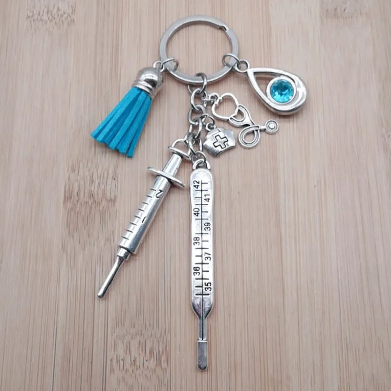 New Nurse Medical Box Medical Keychain Needle Syringe Stethoscope Tassel Cute Keychain Jewelry Gift