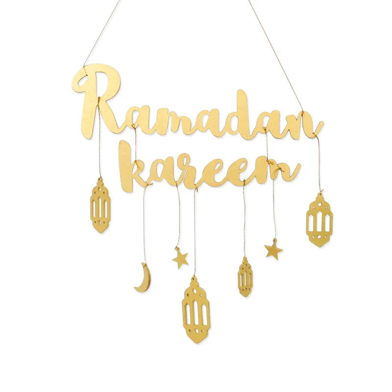 Gold Black Ramadan Kareem Wooden Wall Pendant Eid Mubarak Hanging home Decoration 2023 Eid Al Fitr Muslim Islamic Party Supplies