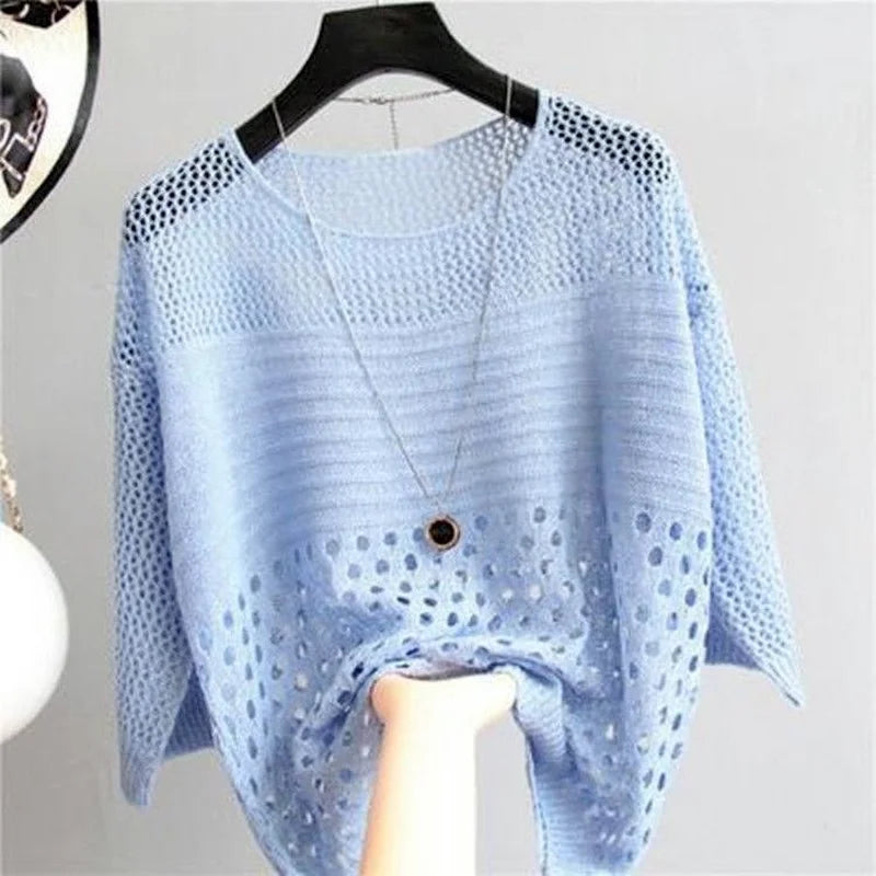 Spring and Summer New Ice Silk Knitted Vest Top Hollow Out Thin Bottoming Sling Streetwear Womens Clothing White Shirt