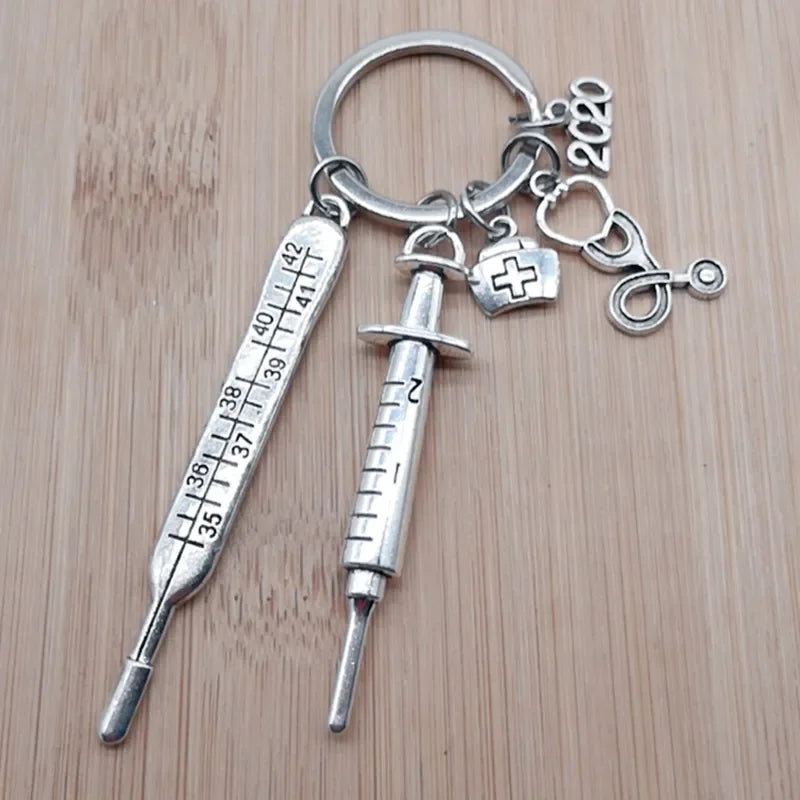 New Nurse Medical Box Medical Keychain Needle Syringe Stethoscope Tassel Cute Keychain Jewelry Gift
