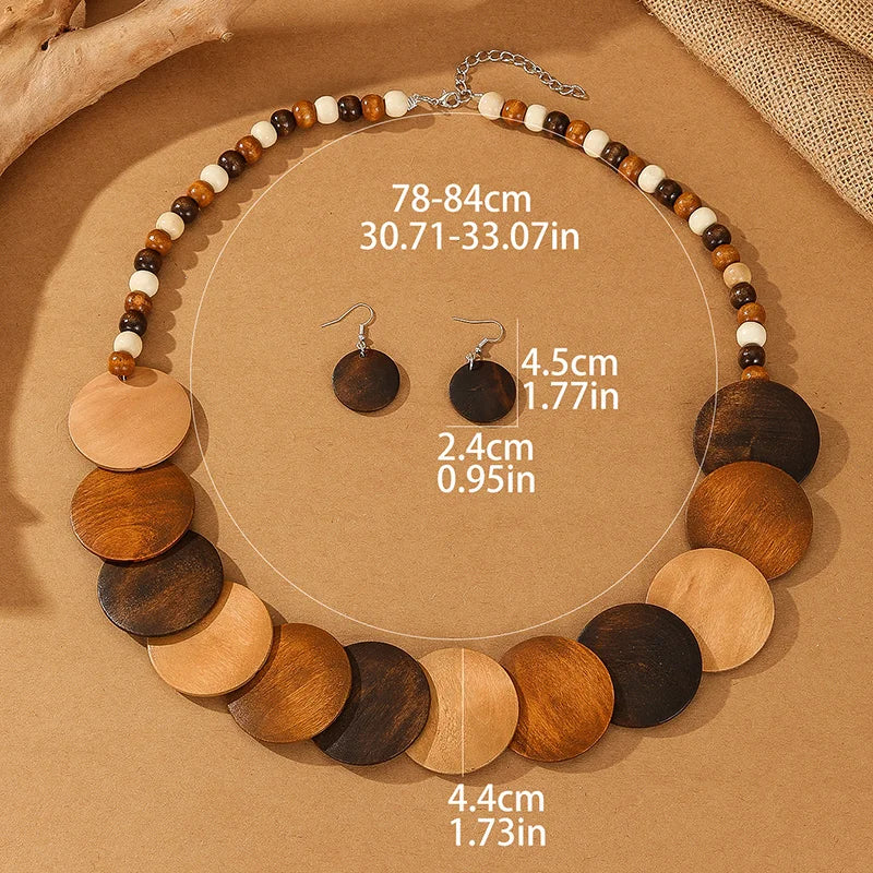 1set Vintage Wood Necklace African Wedding Party Dress Wooden Beads Necklace Earring Jewelry Sets For Women Party Gifts