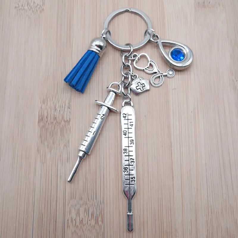 New Nurse Medical Box Medical Keychain Needle Syringe Stethoscope Tassel Cute Keychain Jewelry Gift