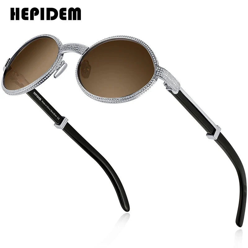 HEPIDEM High Quality Men Buffs Sunglasses Square Luxury Brand Design Diamond Sumptuous Sun Glasses Women Buffalo Horn Glasses