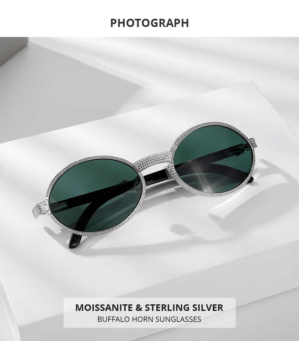 HEPIDEM High Quality Men Buffs Sunglasses Square Luxury Brand Design Diamond Sumptuous Sun Glasses Women Buffalo Horn Glasses