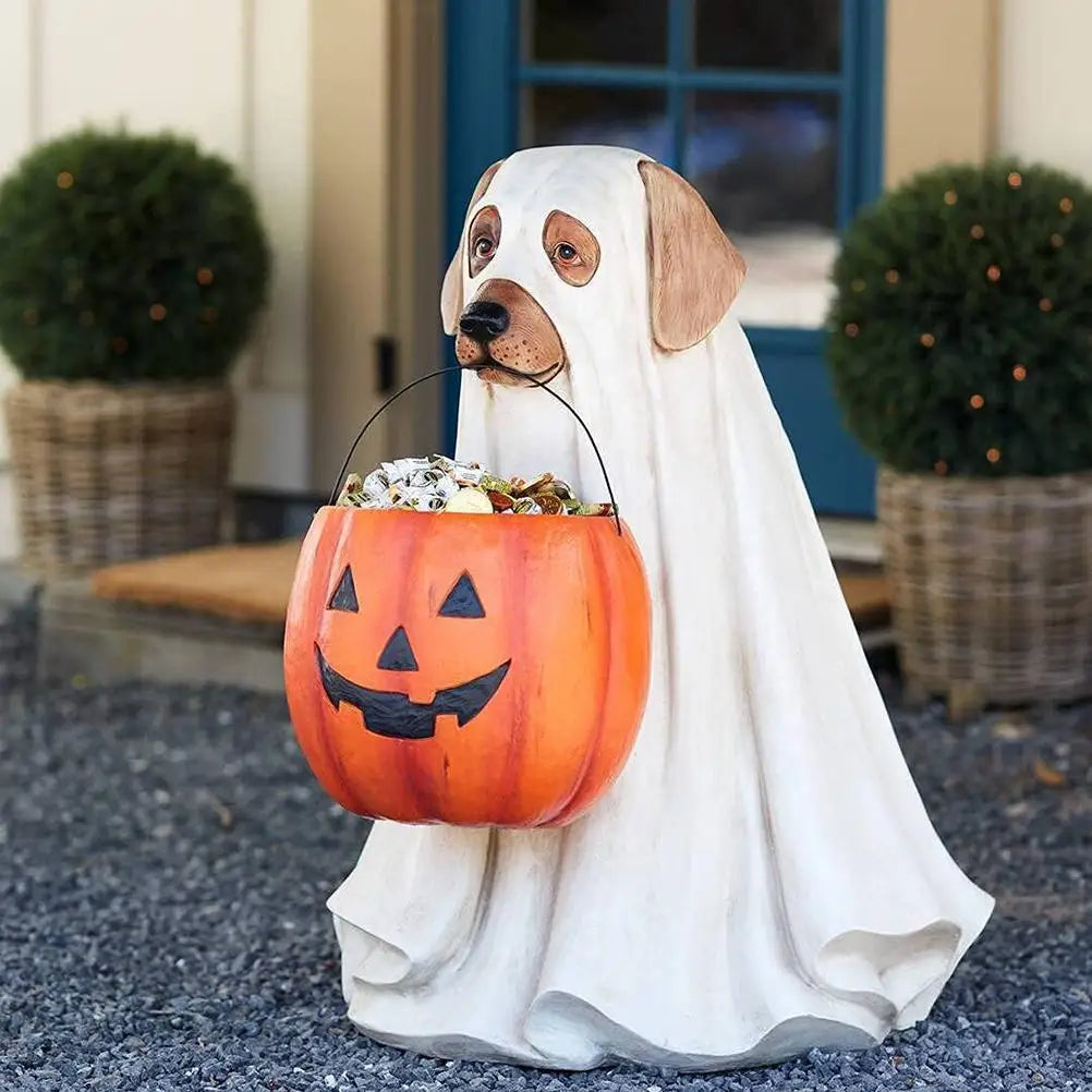 Halloween Dog Cat Ornaments with Candy Bowl Halloween Pumpkin Snack Bowl Stand for Trick Or Treat Indoor Outdoor Decorations