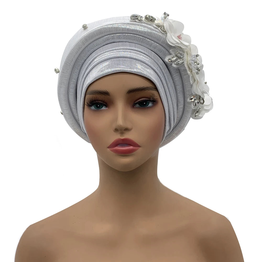 Exquisite Bouquet African Women's Turban Cap Ready to Wear Nigeria Auto Gele Headtie Female Fashion Head Wraps Turbante Mujer