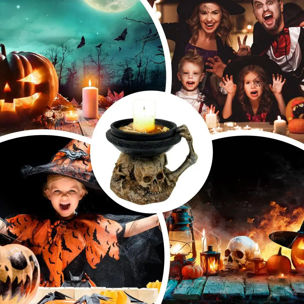 Halloween Skeleton Candle Holder Craft Skull Candlestick Resin Ornaments Bar Party Haunted House Horror Prop Desktop Porch Decor