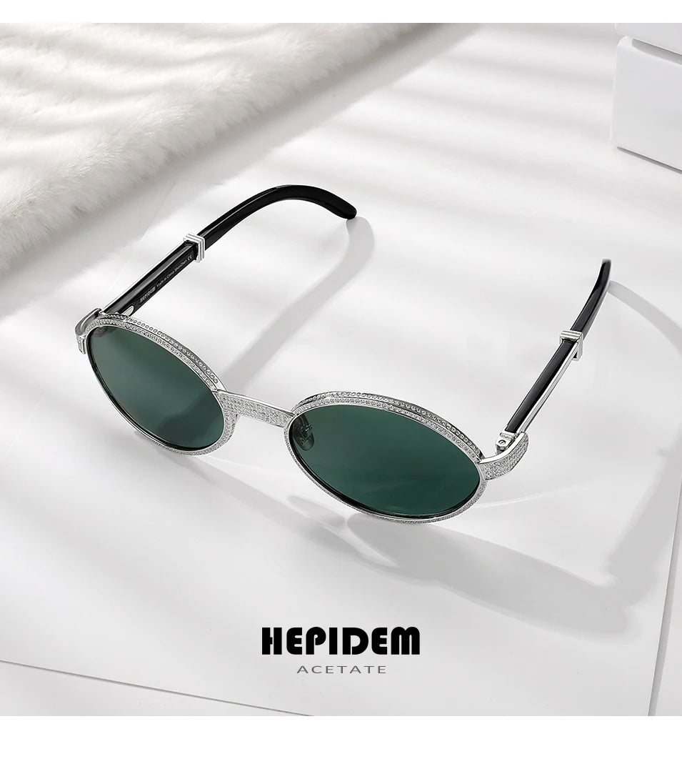 HEPIDEM High Quality Men Buffs Sunglasses Square Luxury Brand Design Diamond Sumptuous Sun Glasses Women Buffalo Horn Glasses