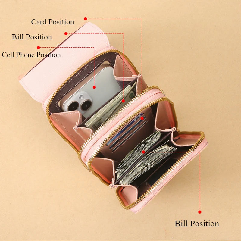 Women Fashion Touch Screen Lock Cell Phone Bag Women's Mobile Phone Card Holder Crossbody Shoulder Bag Money Pockets Small Bags