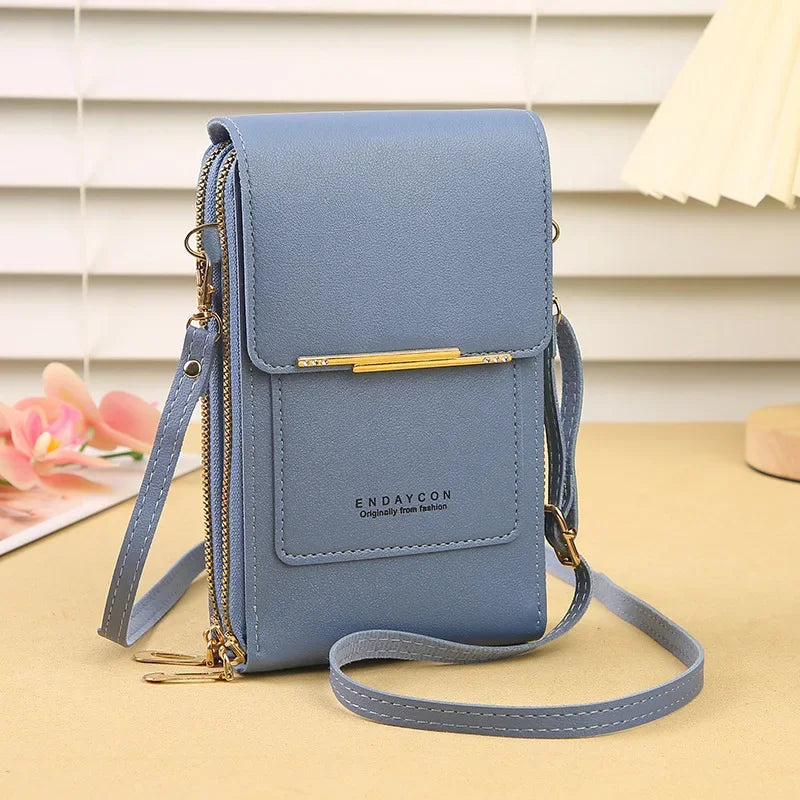 Women Fashion Touch Screen Lock Cell Phone Bag Women's Mobile Phone Card Holder Crossbody Shoulder Bag Money Pockets Small Bags
