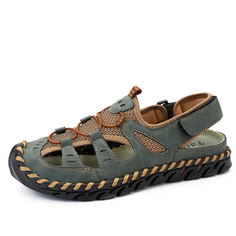 Handmade Summer Sandals Men Breathable Leather Shoes Man Retro Outdoor Men Sandals Antiskid Beach Sandals Hollow Shoes Footwear