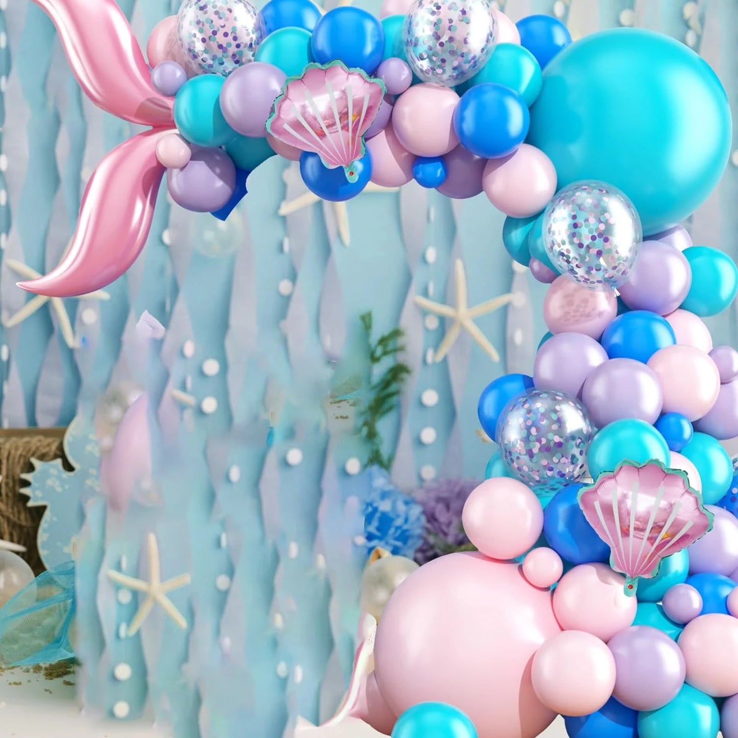 120pcs Ocean Themed Balloon Set, Blue Balloons and Marine Animals As Birthday Parties and Summer Outdoor Beach Decorations