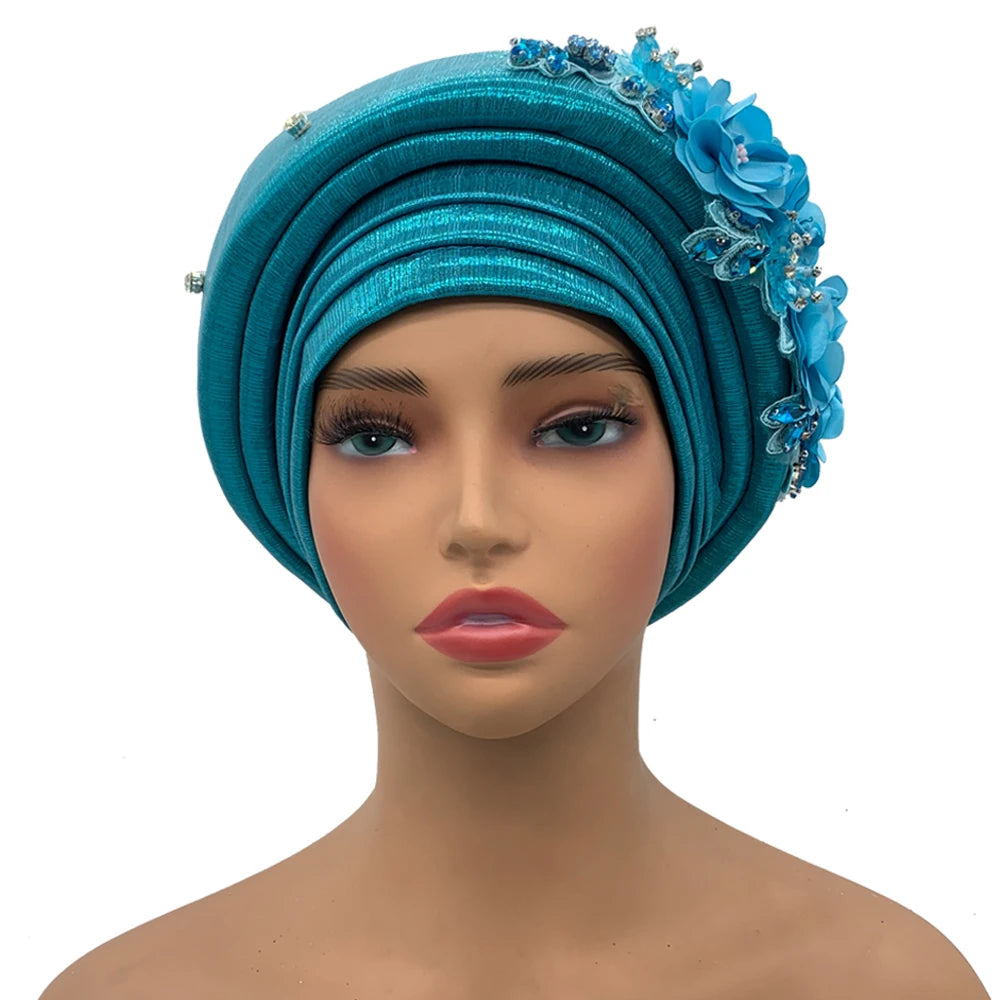 Exquisite Bouquet African Women's Turban Cap Ready to Wear Nigeria Auto Gele Headtie Female Fashion Head Wraps Turbante Mujer