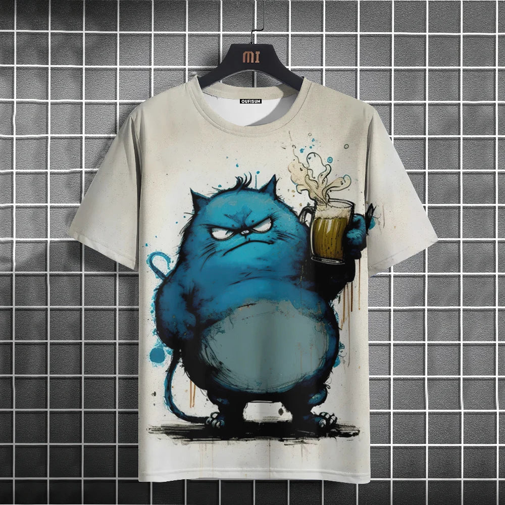 Summer Men's T-Shirt Funny Cat Print Oversized Short Sleeve Man T-Shirt Round Neck Casual Men Women Tee Neutral Clothing