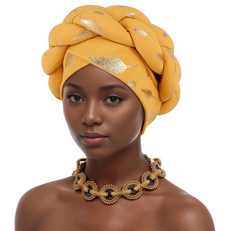 Feather Braid Turban Caps for Women Headwear Headscarf Bonnet Female Head Wraps African Indian Hat Turbante Mujer