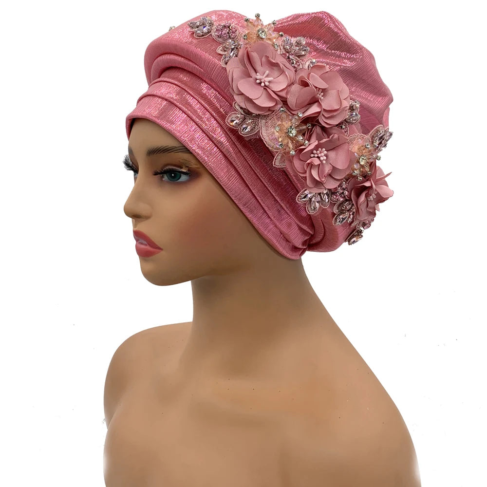 Exquisite Bouquet African Women's Turban Cap Ready to Wear Nigeria Auto Gele Headtie Female Fashion Head Wraps Turbante Mujer