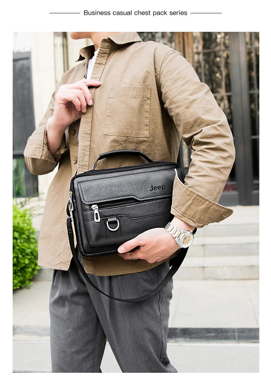 JEEP BULUO Brand Men's Crossbody Shoulder High Quality Tote Fashion Business Man Messenger Big Size PU Leather Bags