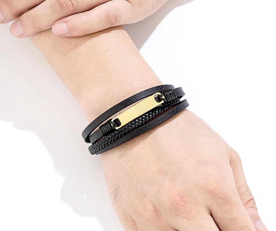 XQNI Multi-layer Braided Leather Wrap Bracelet Men Cool Trend Stainless Steel Casual Buckle Bracelet Jewelry Accessories Gift mon