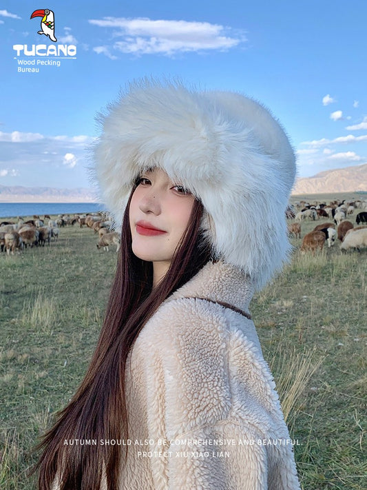 Women's Winter Fleece-lined Thickened Big Head Circumference Furry Hat