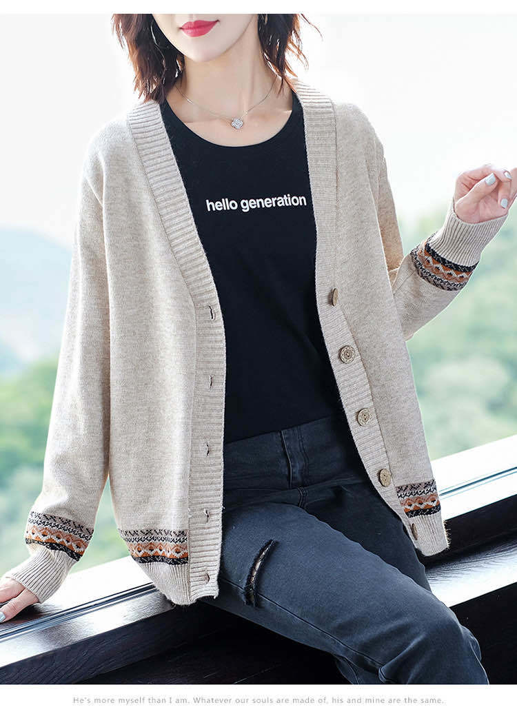 WTEMPO Spring Autumn Solid Color Women's Knitted Cardigan Long Sleeve Korean Loose V-Neck Button Sweaters Coat Female Clothing