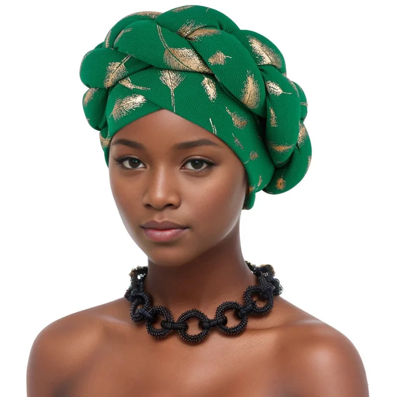 Feather Braid Turban Caps for Women Headwear Headscarf Bonnet Female Head Wraps African Indian Hat Turbante Mujer