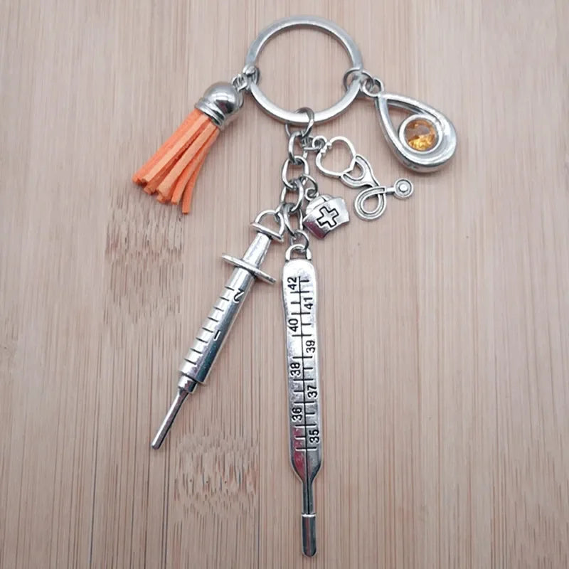 New Nurse Medical Box Medical Keychain Needle Syringe Stethoscope Tassel Cute Keychain Jewelry Gift