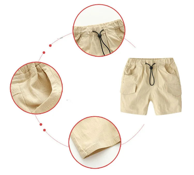 New Fashion Summer Child Clothes Adjustable Elastic Solid Color Beach Cargo Shorts For Kids Boys