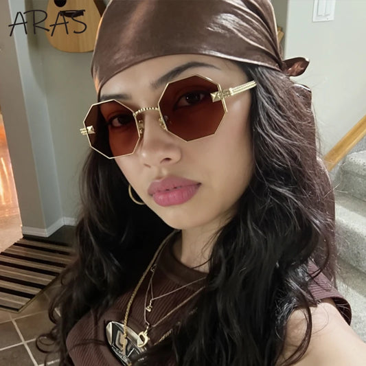 Oversized Octagon Punk Sunglasses Women Big 2025 Luxury Brand Polygon Metal Frame Sun Glasses For Ladies Eyewear UV400 Shades