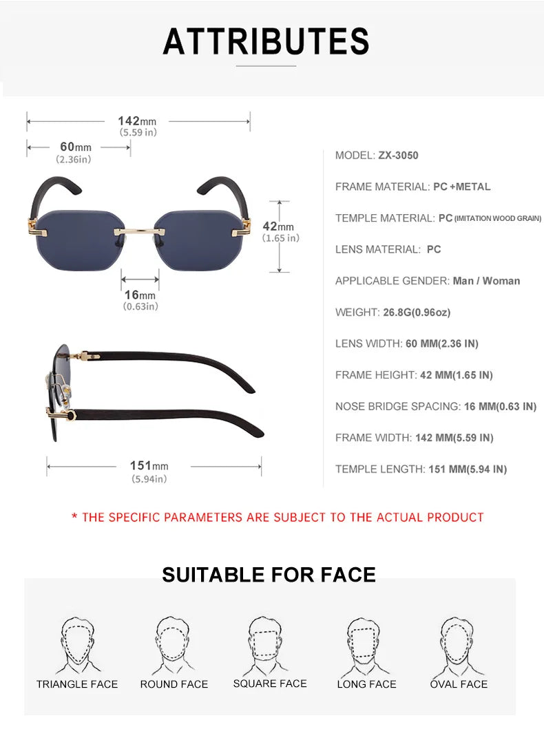Vintage Square Rimless Sunglasses Men Luxury Brand Trendy Frameless Punk UV400 Eyewear Anti Blue Light Prescription Glasses
