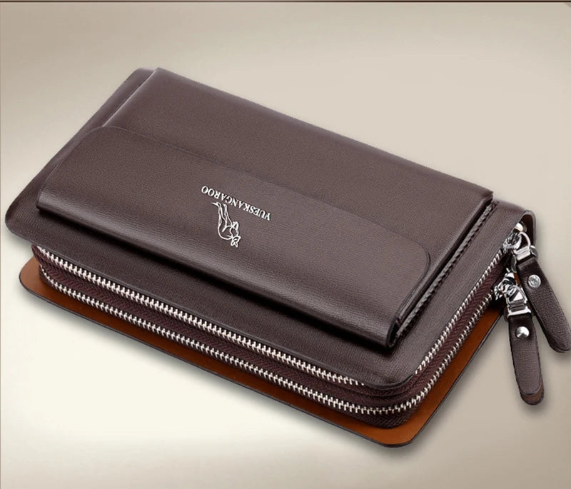 Men'S Clutch Bag PU Leather Zipper Wallet Passcard Fashion Luxury Handbag Square Holder Phone Pouch Hand Porter Bag Clutch Male