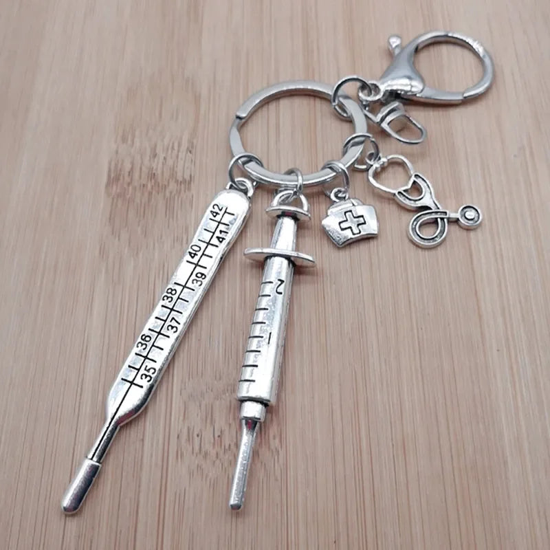 New Nurse Medical Box Medical Keychain Needle Syringe Stethoscope Tassel Cute Keychain Jewelry Gift
