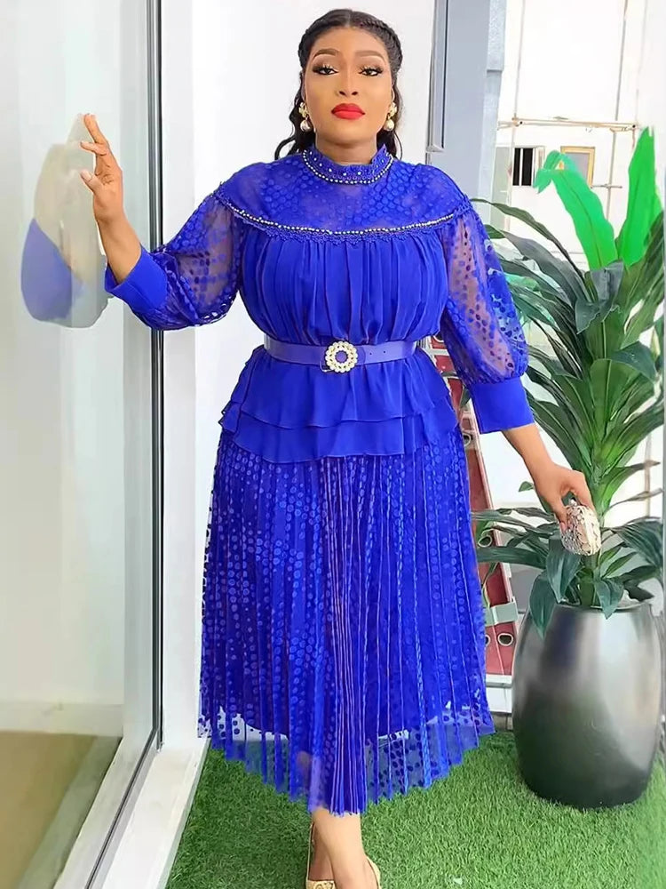 Summer Dresses For Women  Wedding Party Prom Evening Gown Dashiki Pleated Maxi Robe Office Ladies Clothing