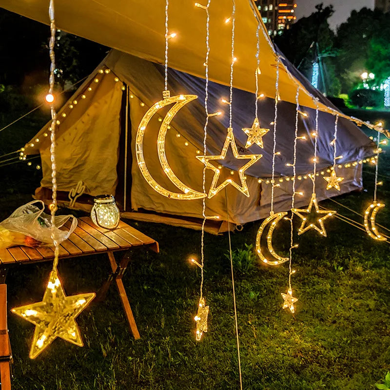 Moon Star Led Curtain Garland String Light EID Mubarak Ramadan Decorations for Home Islam Muslim Event Party Supplies Gifts