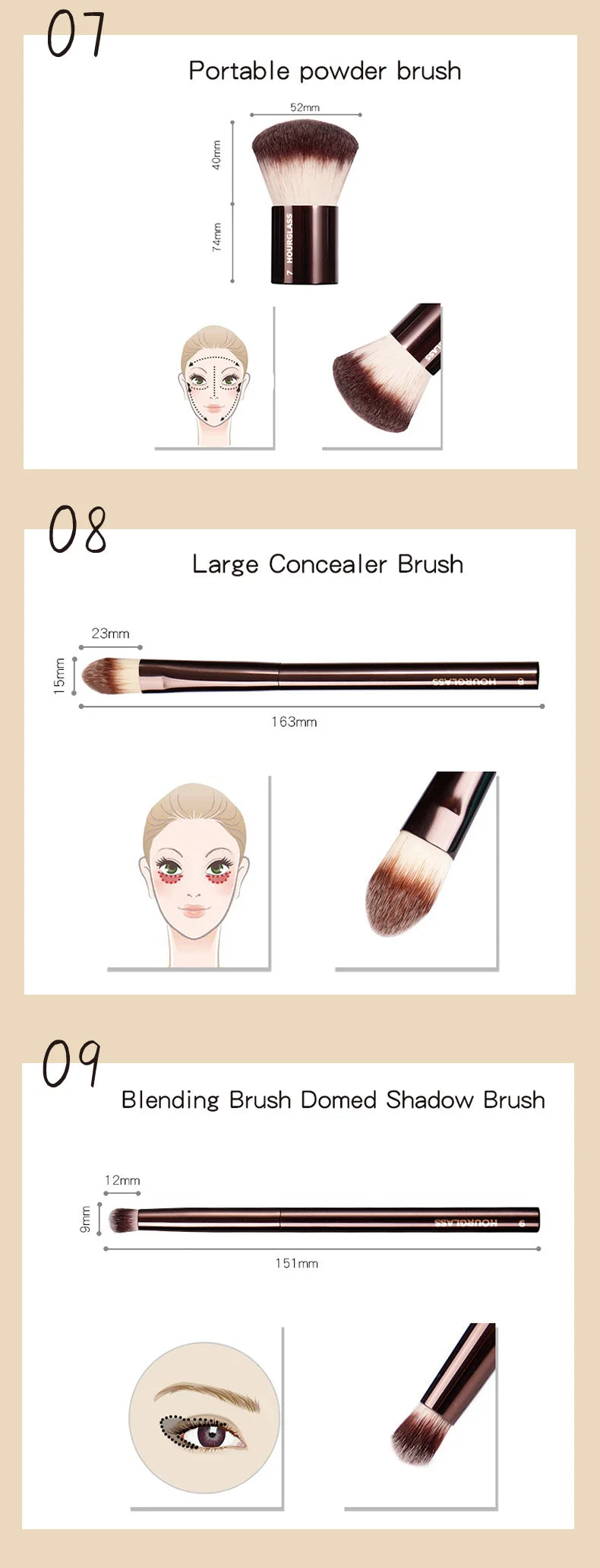 Hourglass Makeup Brush All Kinds Eyeshadow Foundation Concealer Powder Bronzer Blusher Eyeliner Retractable Professional Brushes make up tool