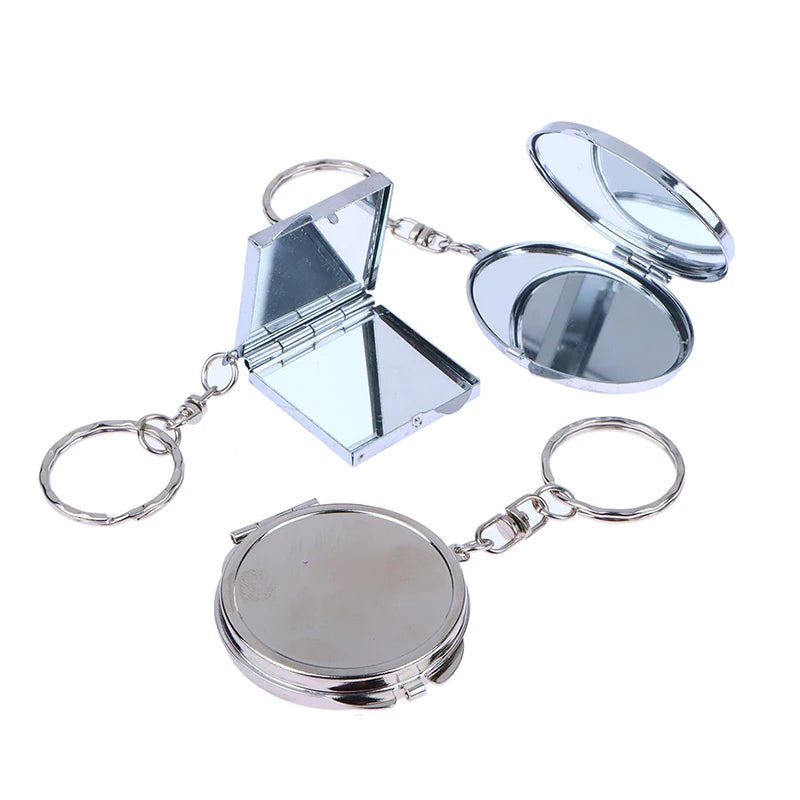 Metal Folding Keychain Makeup Mini Mirror Round Heart Oval Square Shape Double Sided Cosmetic Mirror