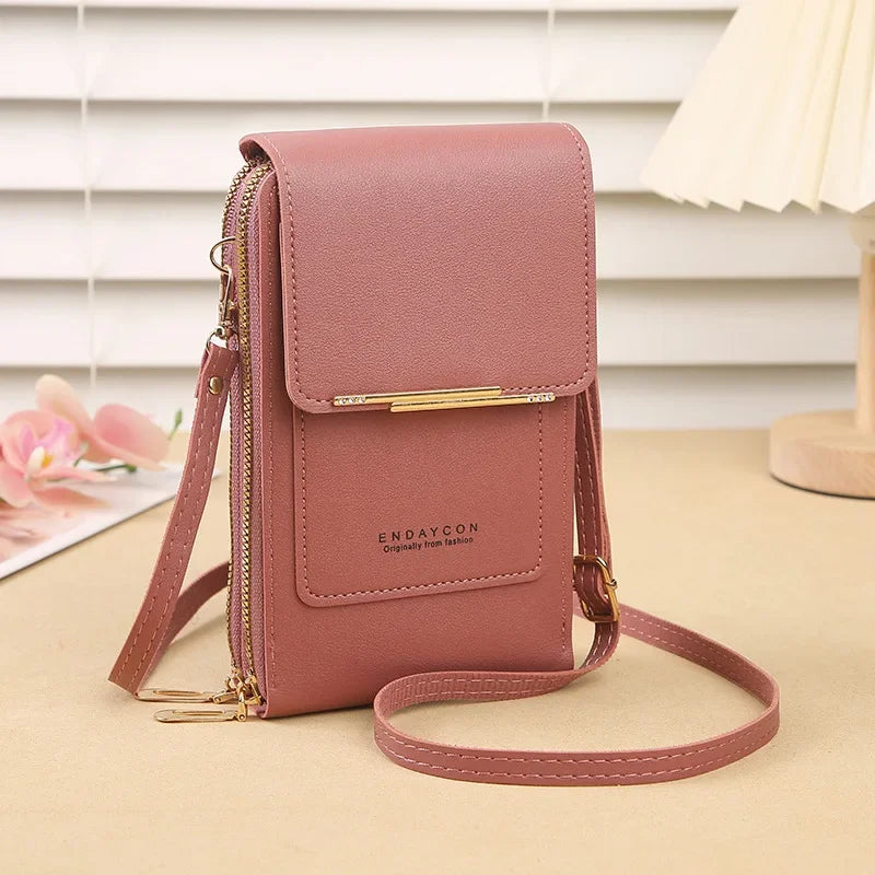 Women Fashion Touch Screen Lock Cell Phone Bag Women's Mobile Phone Card Holder Crossbody Shoulder Bag Money Pockets Small Bags