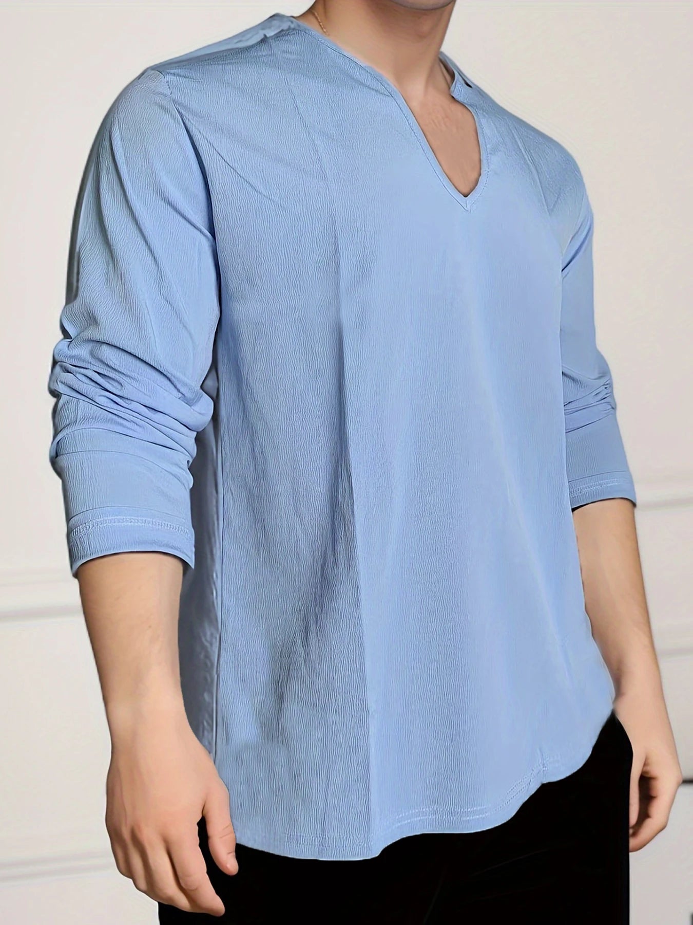 Men's Shirt Top V Neck Breathable Beach Shirt Long Sleeves Closure Regular Fit Solid Color Male Casual Shirt For Daily Vacation mon