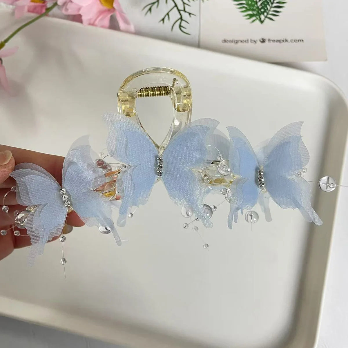 New Fashion Simulation Butterfly Hair Clips for Women Elegant Pearl Bow Ponytail Clip Sweet Crab Claw Headdress Hair Accessories