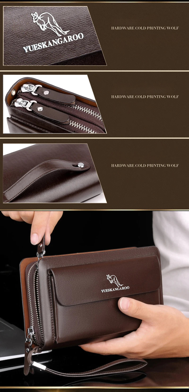 Men'S Clutch Bag PU Leather Zipper Wallet Passcard Fashion Luxury Handbag Square Holder Phone Pouch Hand Porter Bag Clutch Male