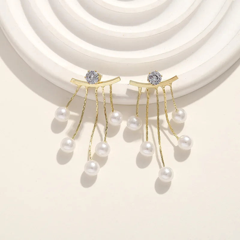 925 Silver Needle Korean Fashion Pearl Tassel Earrings For Women Jewelry Trending New Luxury Women's Zircon Pearl Earrings