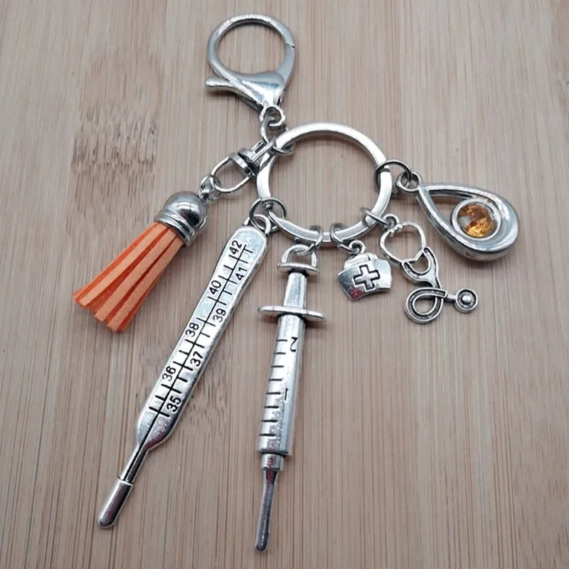 New Nurse Medical Box Medical Keychain Needle Syringe Stethoscope Tassel Cute Keychain Jewelry Gift